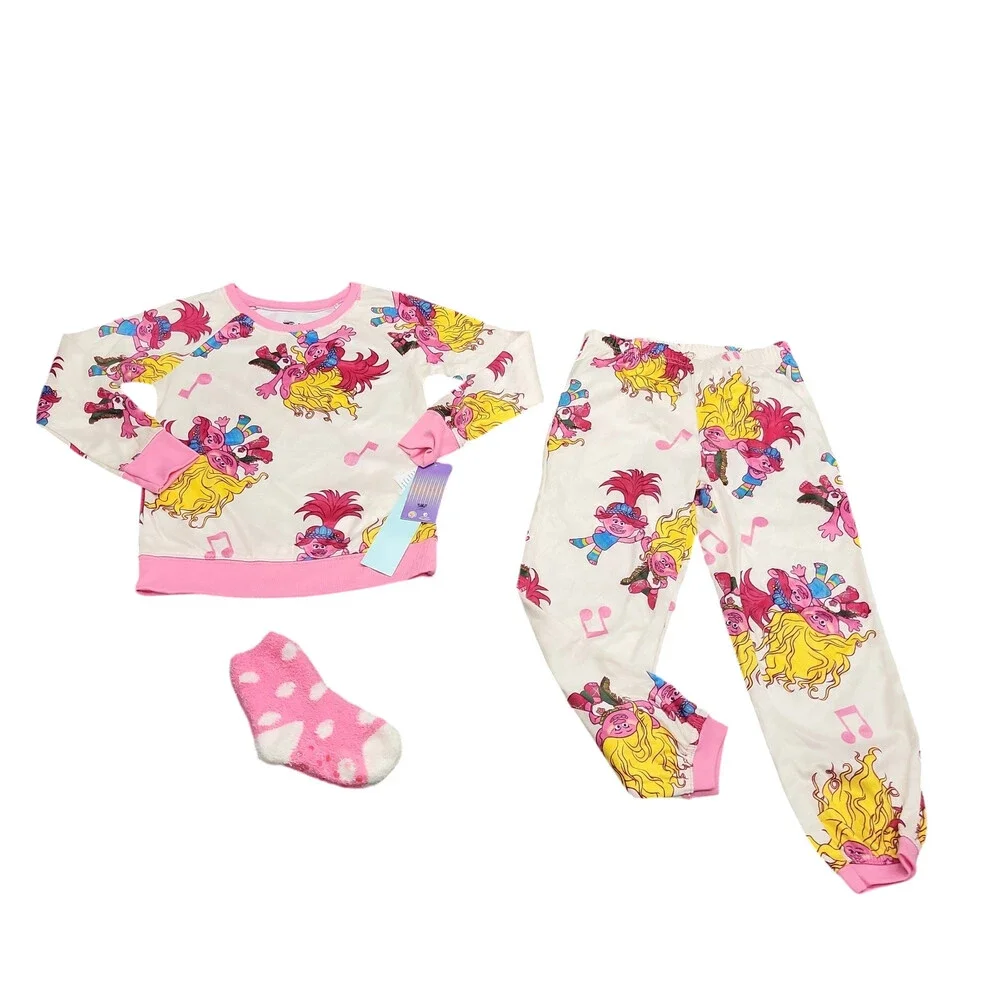 Girls' Trolls Poppy 2pc Pajama Set with Socks - Size Small 6/6X
